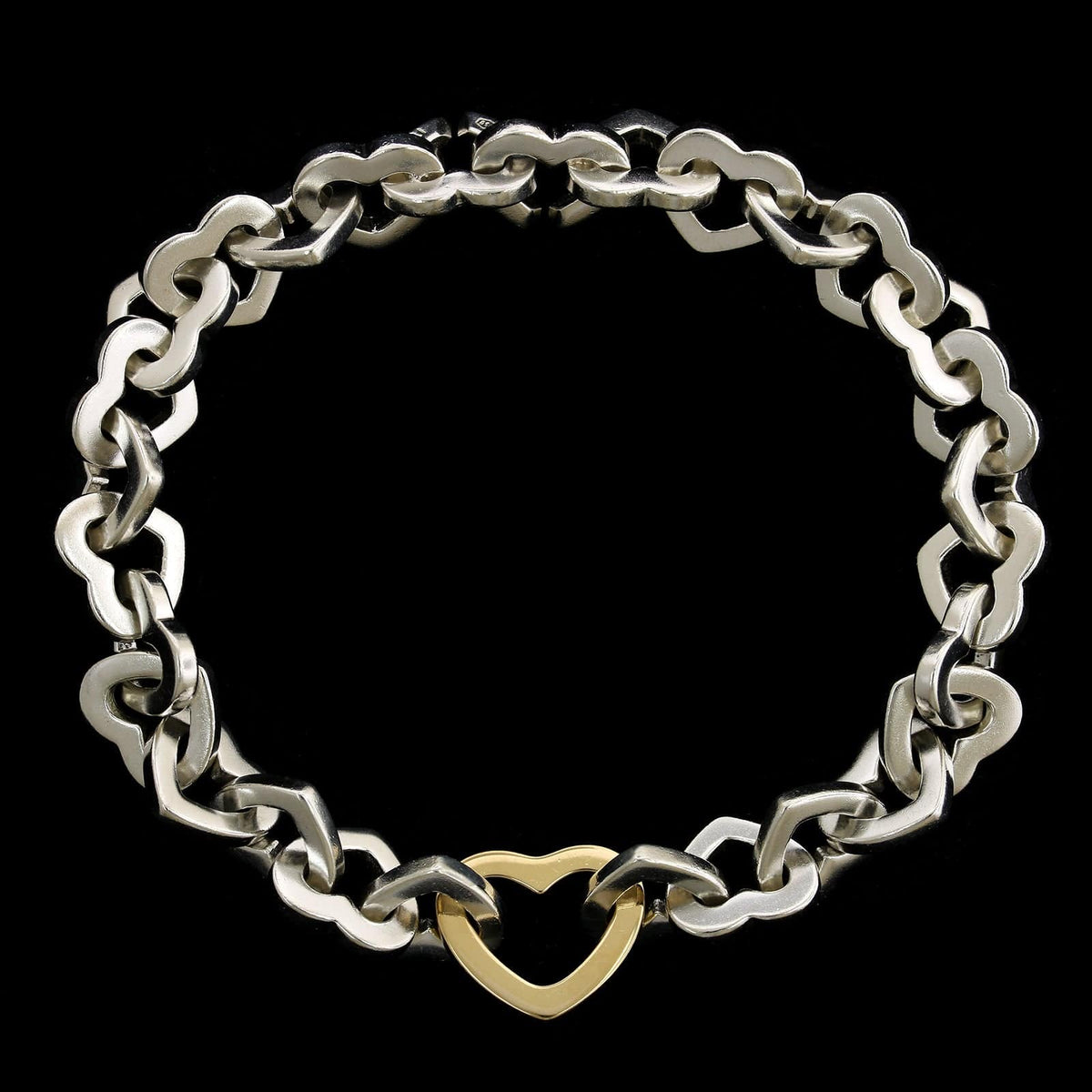 Tiffany & Co. Sterling Silver and 18K Yellow Gold Estate Heart Link Bracelet