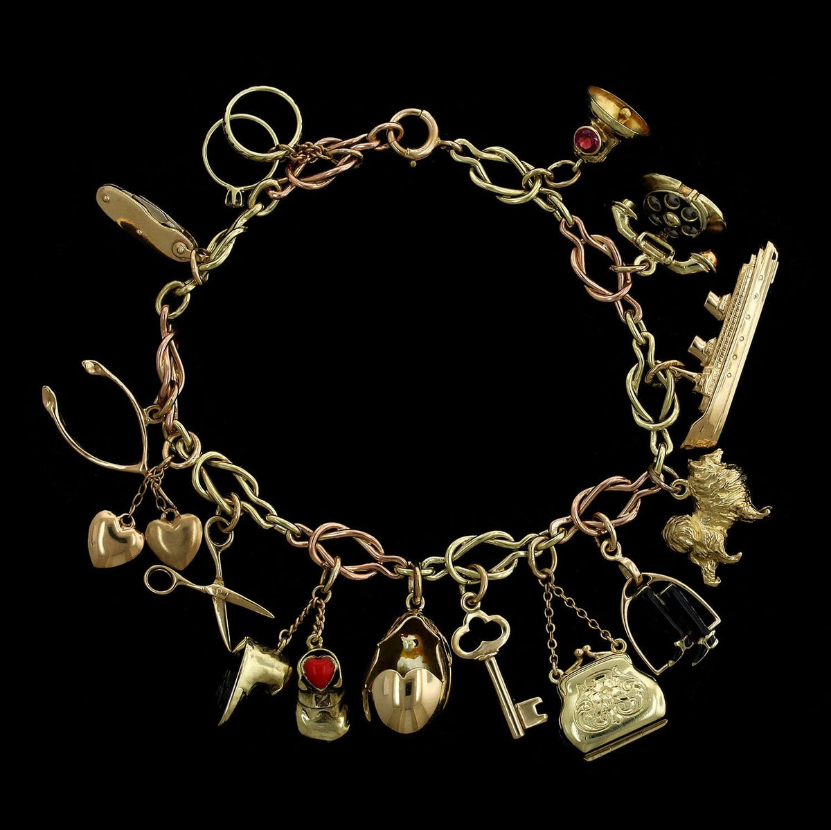 Vintage Sterling Silver Charm Bracelet With 21 Unusual Charms
