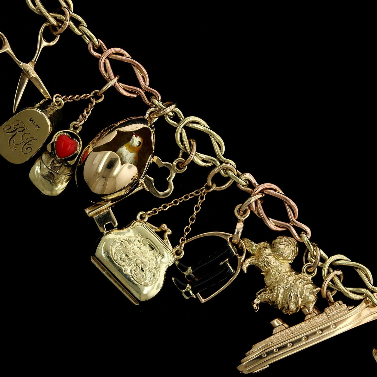 Vintage Stanley High School VA Gold Tone Charm Bracelet 1950's Estate  Jewelry