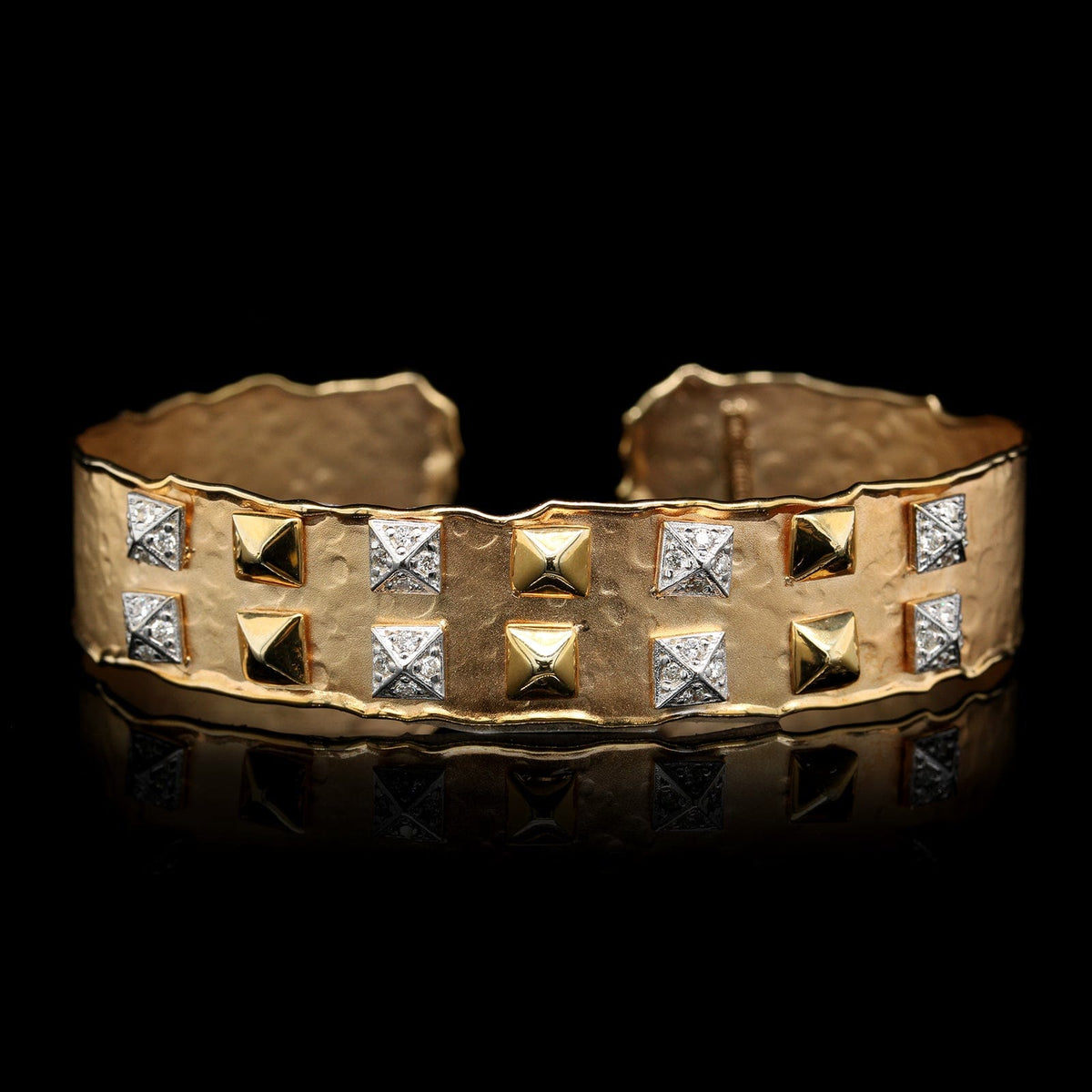 I. Reiss 14K Two-Tone Gold Estate Studded Diamond Cuff Bracelet