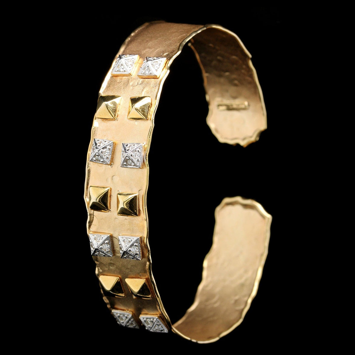 I. Reiss 14K Two-Tone Gold Estate Studded Diamond Cuff Bracelet
