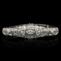 Art Deco Platinum Estate Diamond and Emerald Bracelet