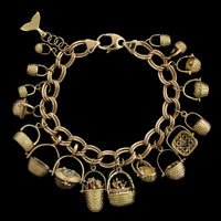 14K Yellow Gold Estate Gem Set Nantucket Basket Charm Bracelet