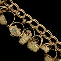 14K Yellow Gold Estate Gem Set Nantucket Basket Charm Bracelet