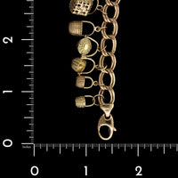 14K Yellow Gold Estate Gem Set Nantucket Basket Charm Bracelet