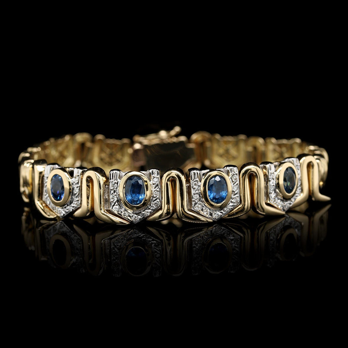18K Two Tone Estate Gold Sapphire and Diamond Bracelet
