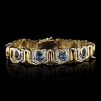 18K Two Tone Estate Gold Sapphire and Diamond Bracelet