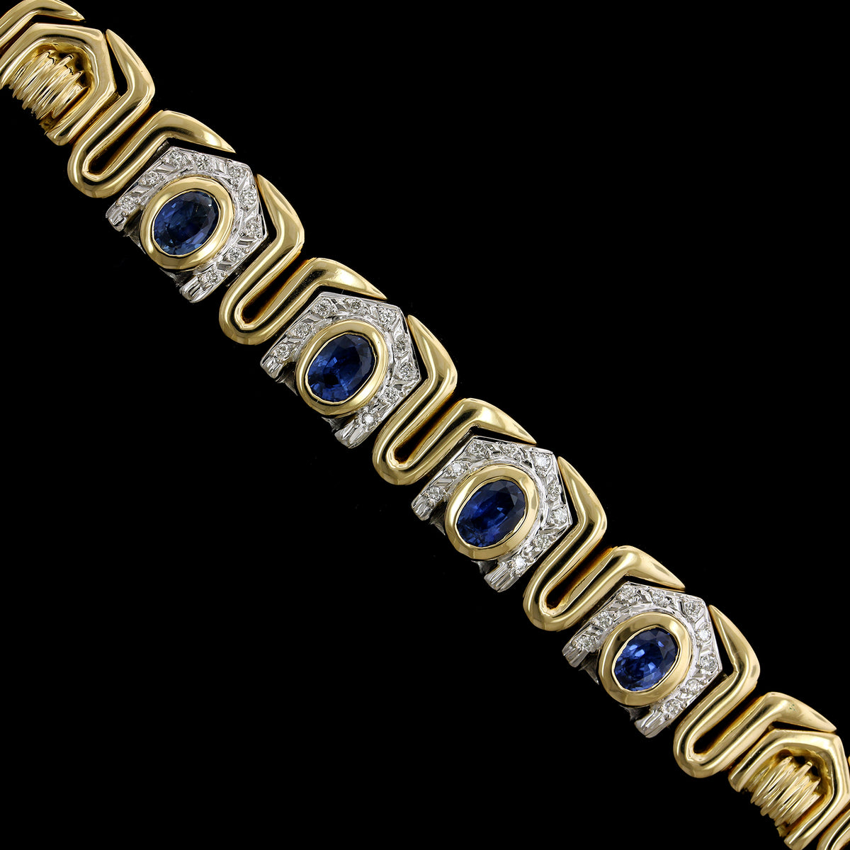 18K Two Tone Estate Gold Sapphire and Diamond Bracelet