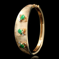 14K Yellow Gold Estate Jade and Diamond Bug Bangle Bracelet