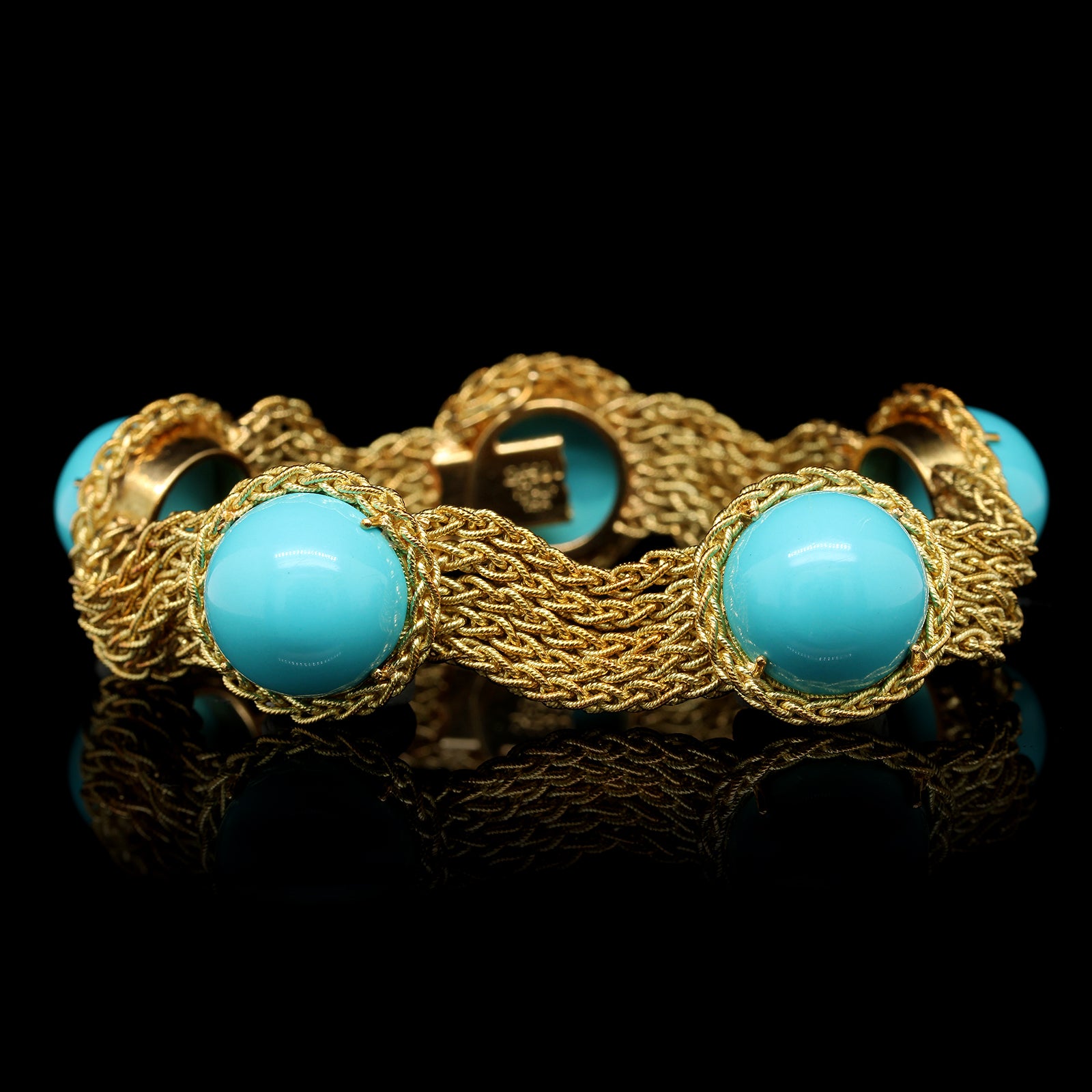 18K Yellow Gold Estate Synthetic Turquoise Bracelet