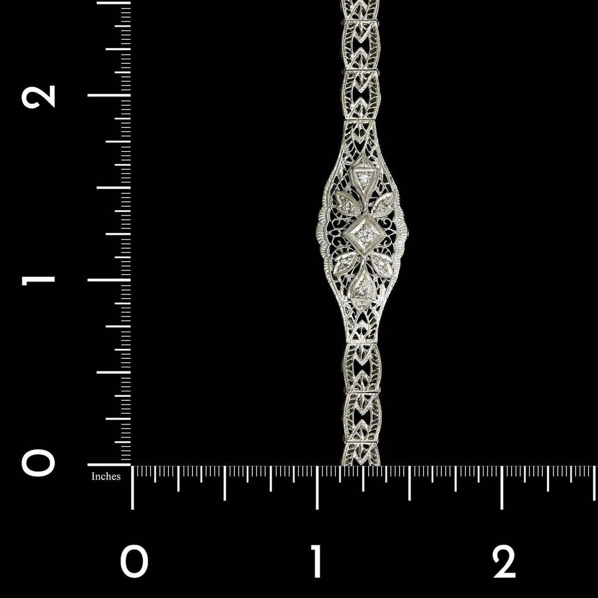 Vintage 14K White Gold Estate Filigree Diamond Bracelet