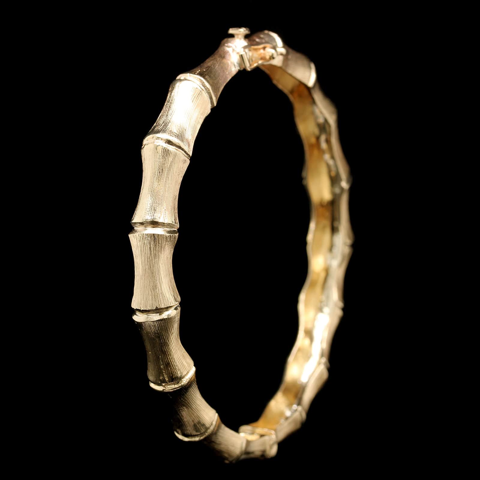 14K Yellow Gold Estate Bamboo Hinged Bangle Bracelet