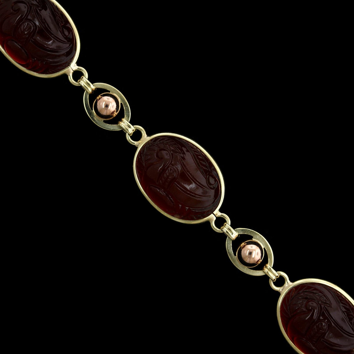 14K Yellow and Rose Gold Estate Carnelian Bracelet