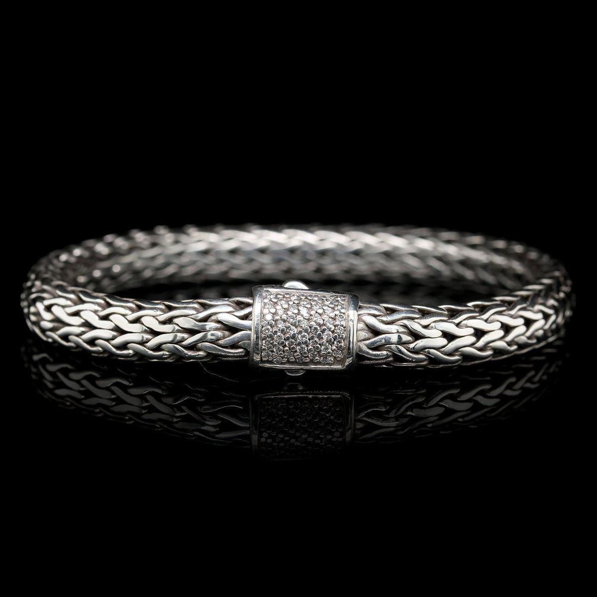 John Hardy Sterling Silver Estate Diamond Classic Chain Bracelet