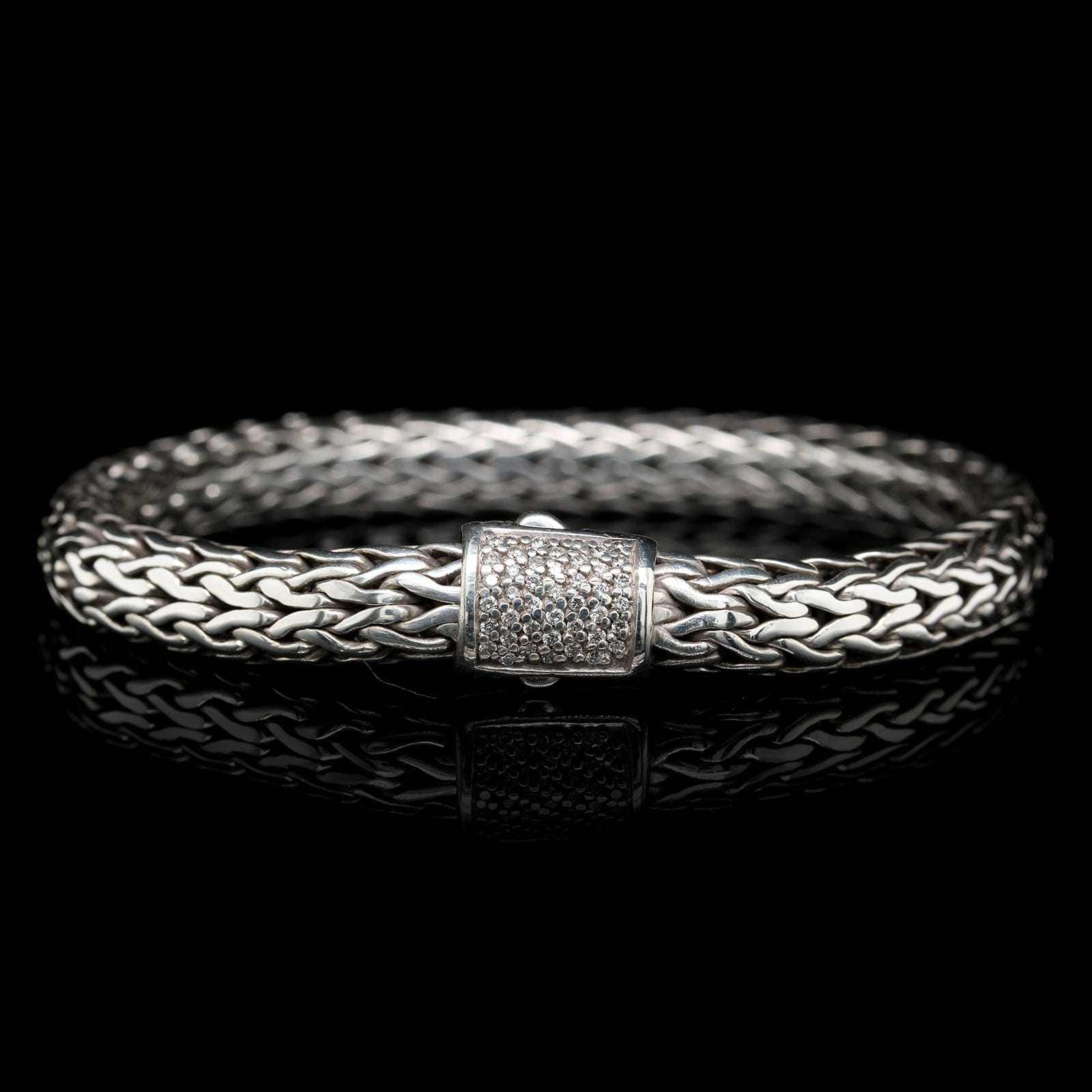 John Hardy Sterling Silver Estate Diamond Classic Chain Bracelet