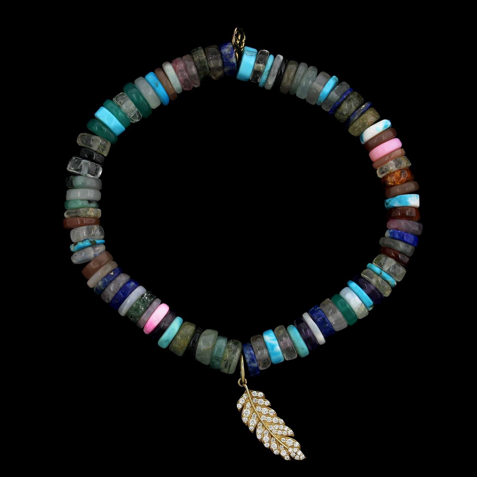 Sydney Evan 14K Yellow Gold Estate  Multi Stone Rainbow 'Heishi' Bead and Diamond Bracelet