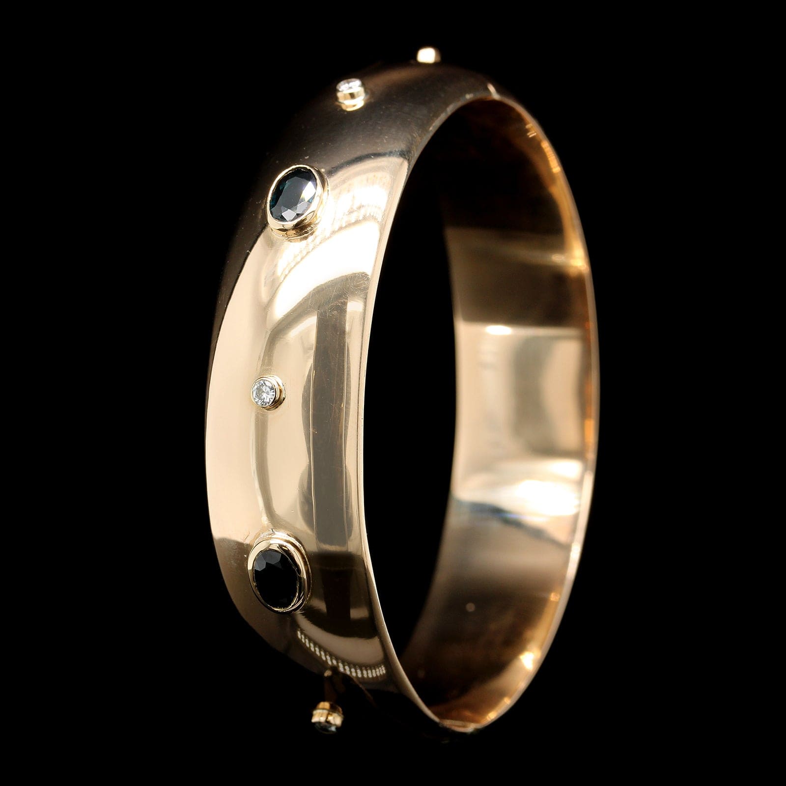 18K Rose Gold Estate Sapphire and Diamond Hinged Bangle Bracelet