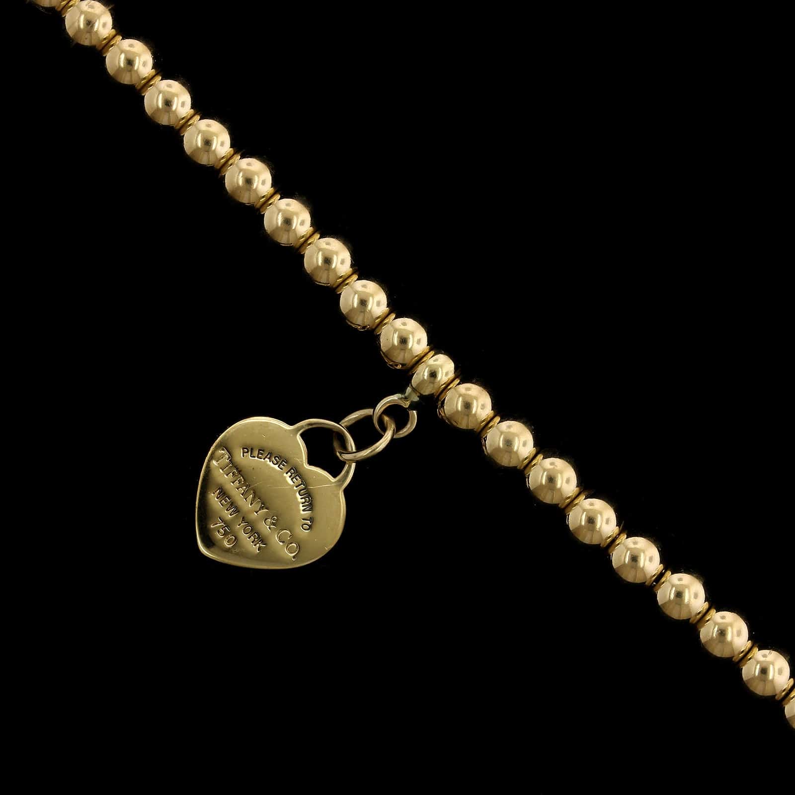 Tiffany & Co. 18K Yellow Gold Estate Heart Tag Return to Tiffany Bead Bracelet