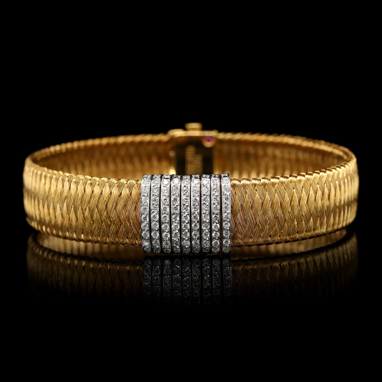 Roberto Coin 18K Yellow Gold Estate Silk Weave Diamond Bar Bracelet