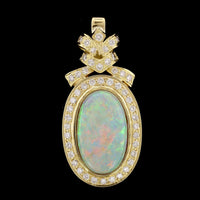 18K Yellow Gold Estate Opal and Diamond Pendant