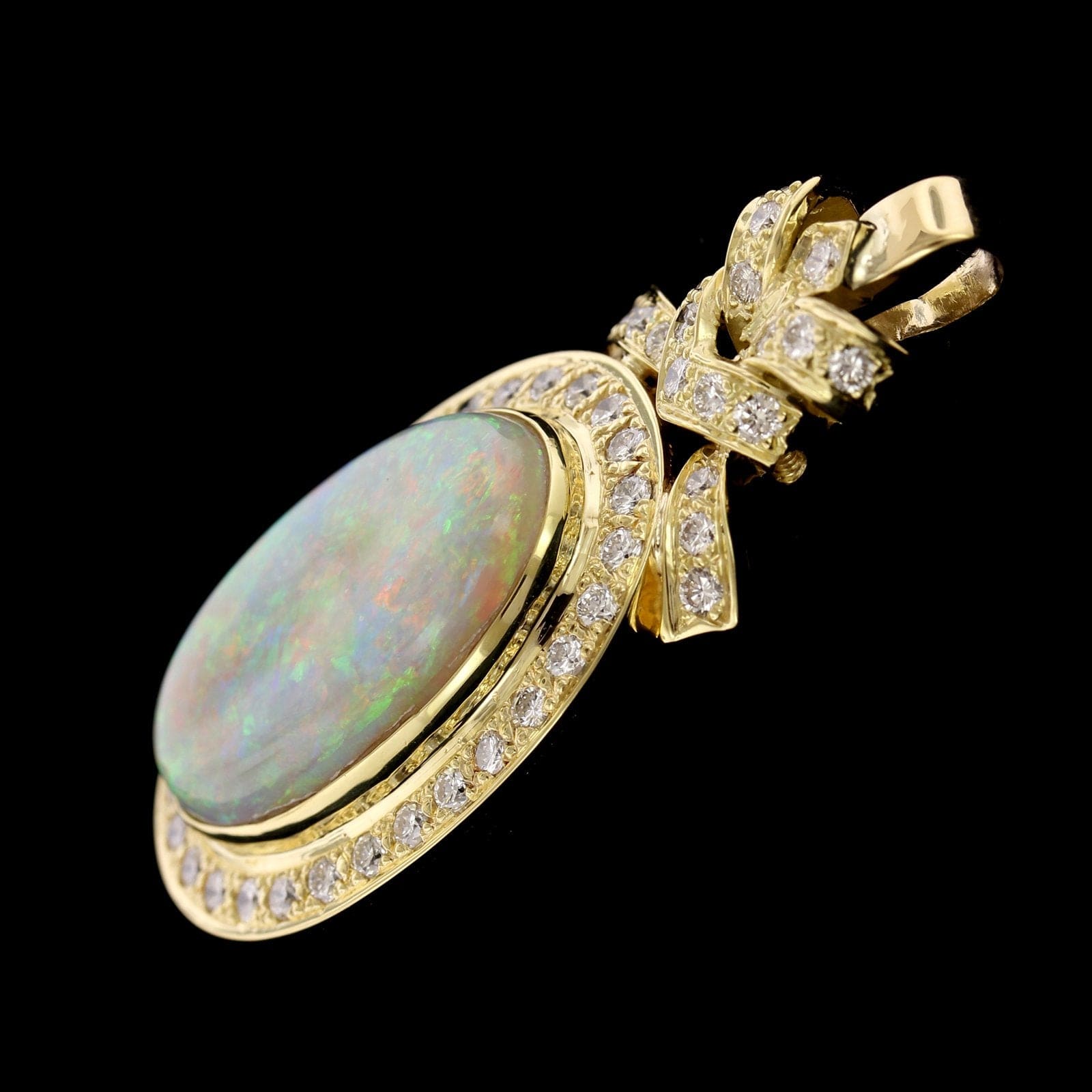 18K Yellow Gold Estate Opal and Diamond Pendant