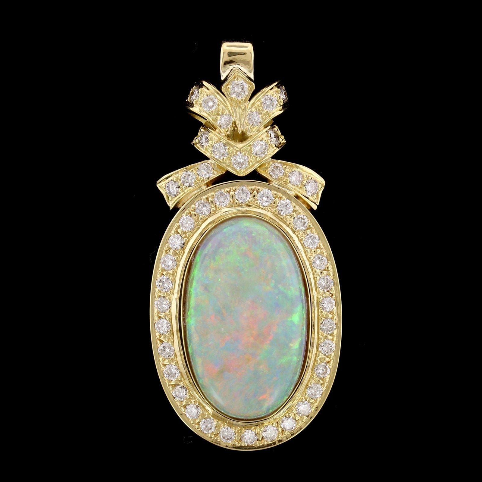 18K Yellow Gold Estate Opal and Diamond Pendant