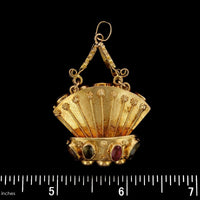 18K Yellow Gold Estate Gem-set Basket Charm