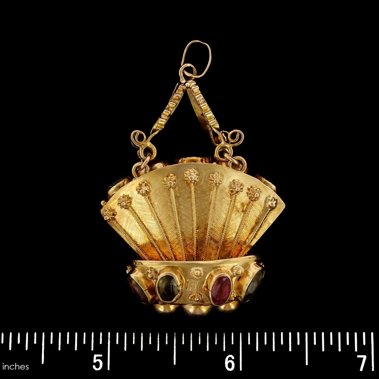 18K Yellow Gold Estate Gem-set Basket Charm