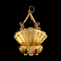 18K Yellow Gold Estate Gem-set Basket Charm