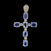 14K Two-tone Gold Estate Sapphire and Diamond Cross Pendant/Enhancer