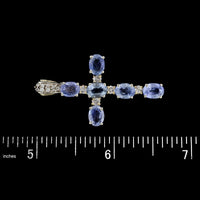 14K Two-tone Gold Estate Sapphire and Diamond Cross Pendant/Enhancer