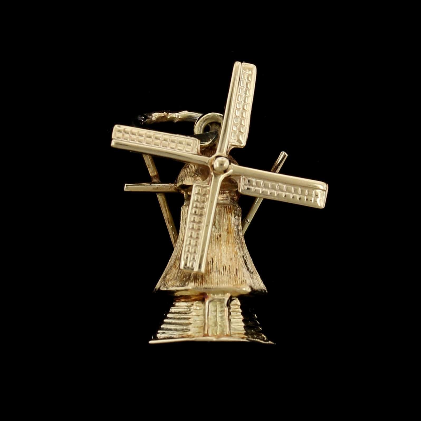 14K Yellow Gold Estate Movable Windmill Charm