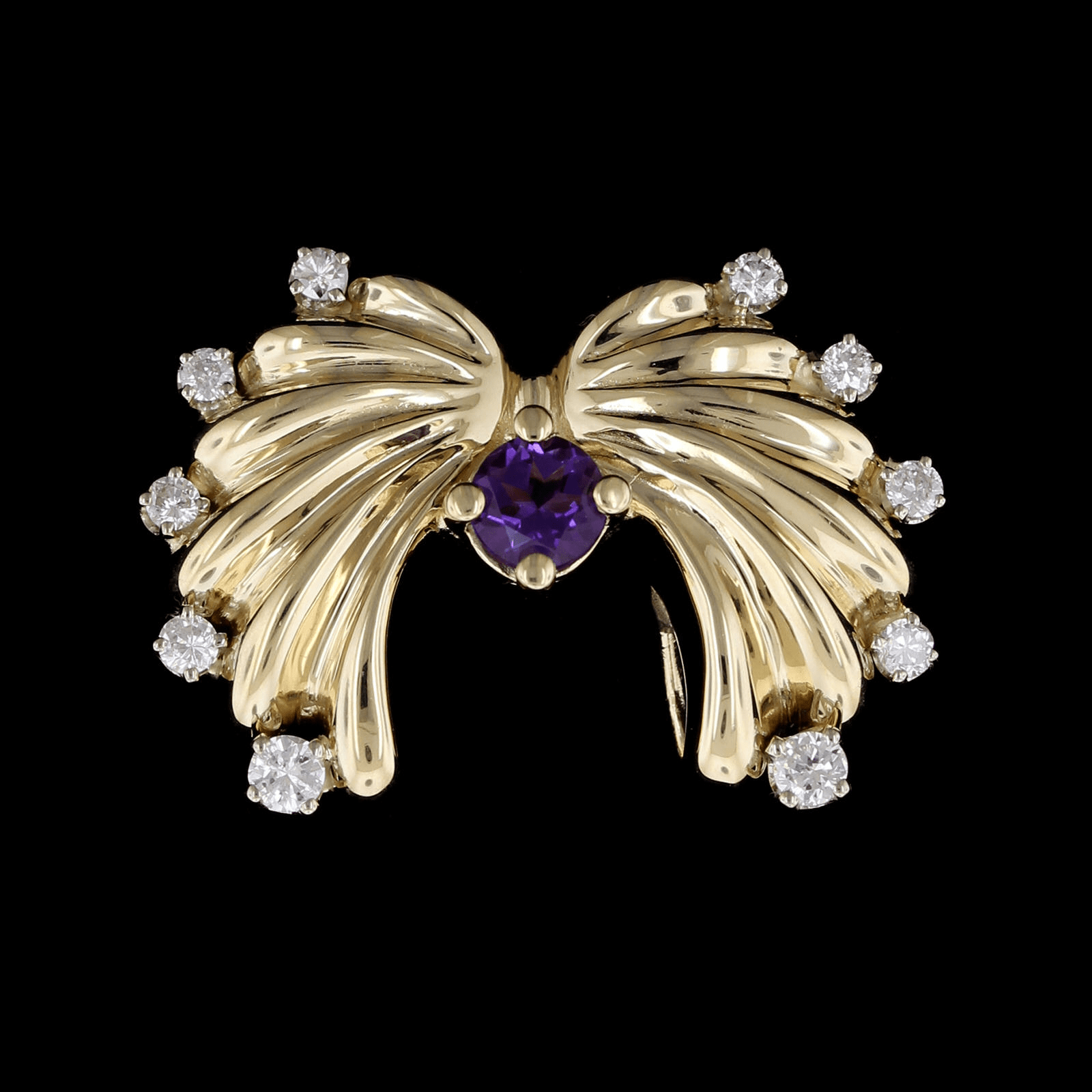 14K Yellow Gold Estate Amethyst and Diamond Pendant