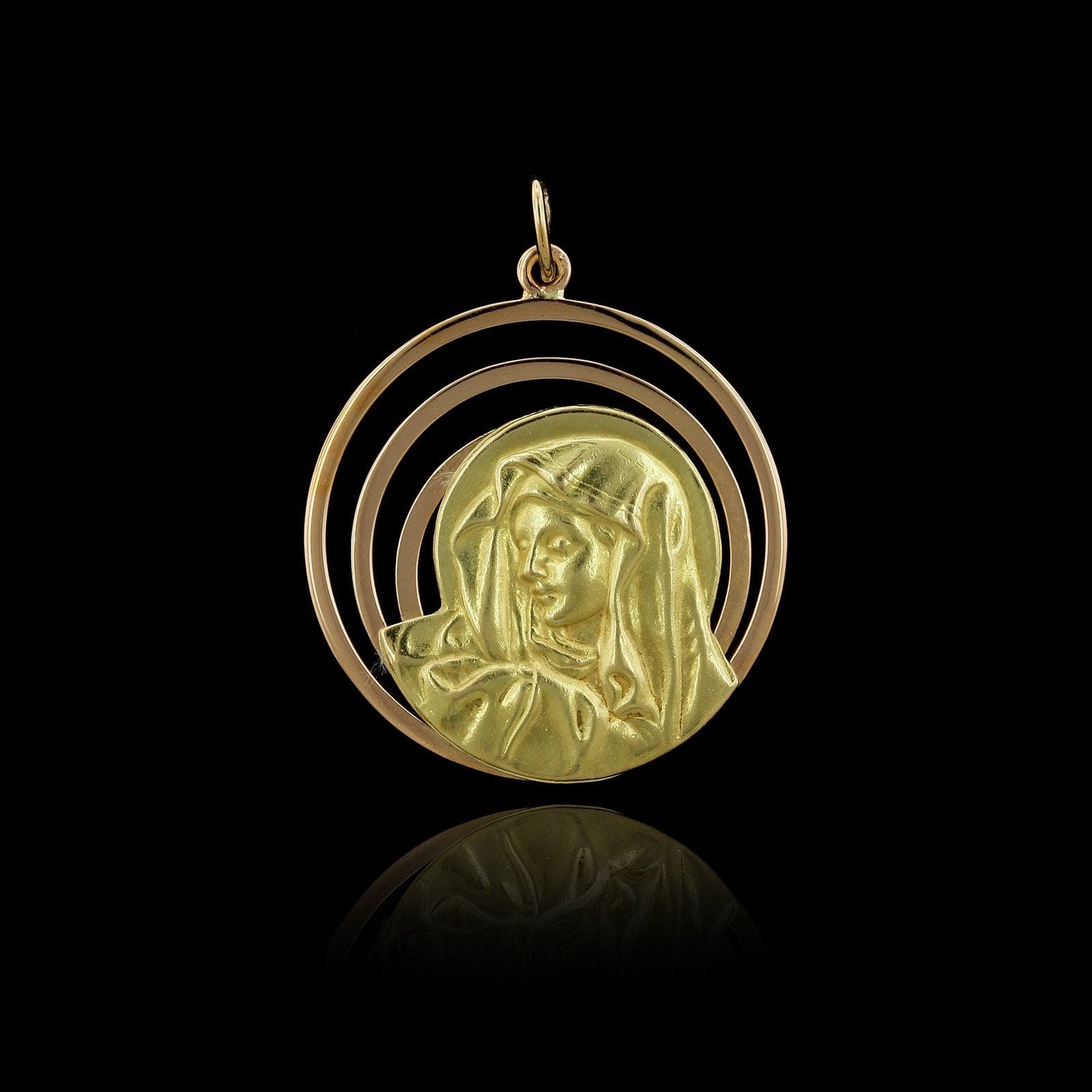18K Yellow and Rose Gold Estate Virgin Mary Madonna Medal