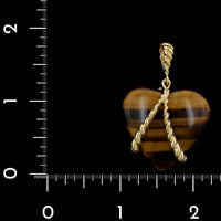 14K Yellow Gold Estate Tiger's Eye Heart Pendant