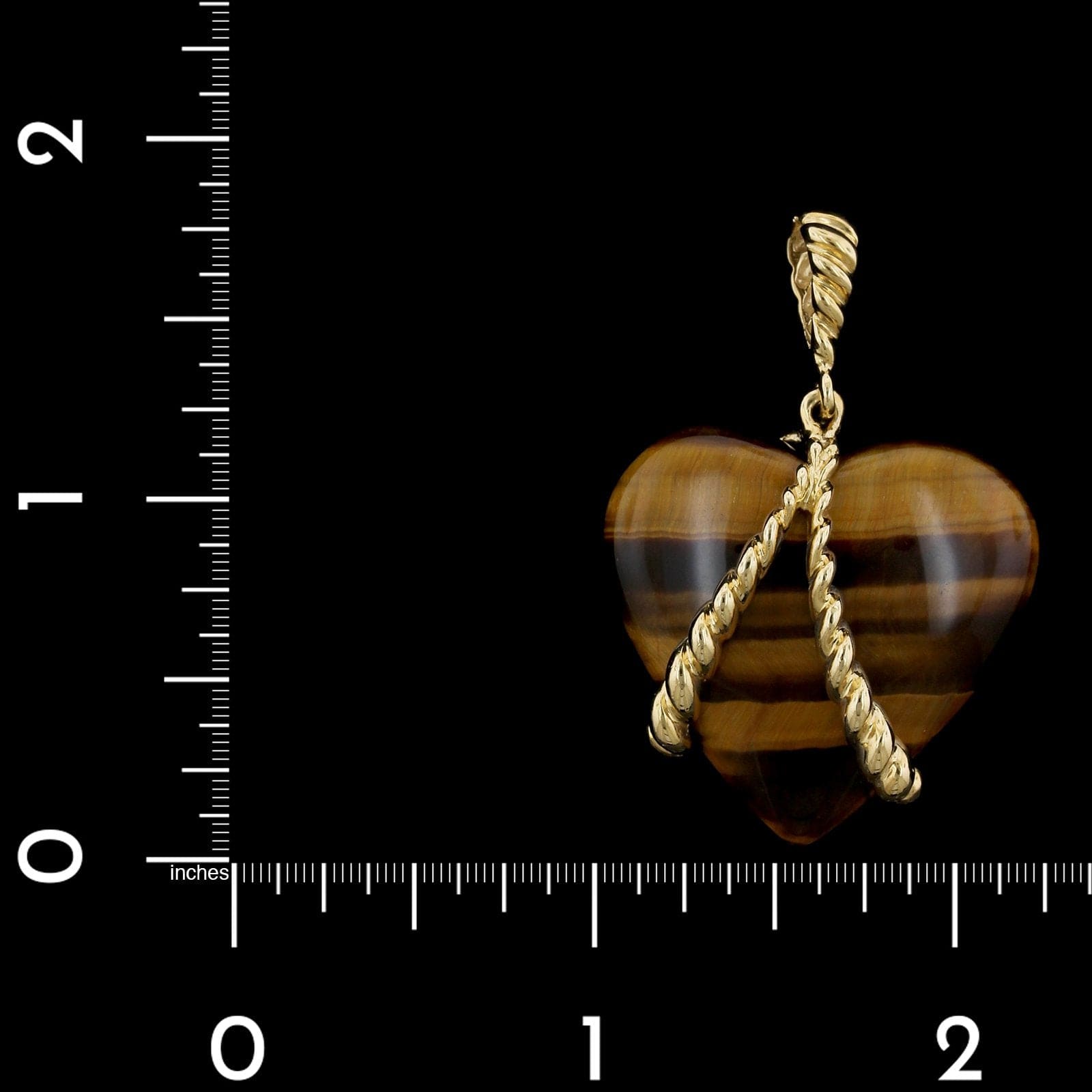14K Yellow Gold Estate Tiger's Eye Heart Pendant