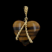 14K Yellow Gold Estate Tiger's Eye Heart Pendant