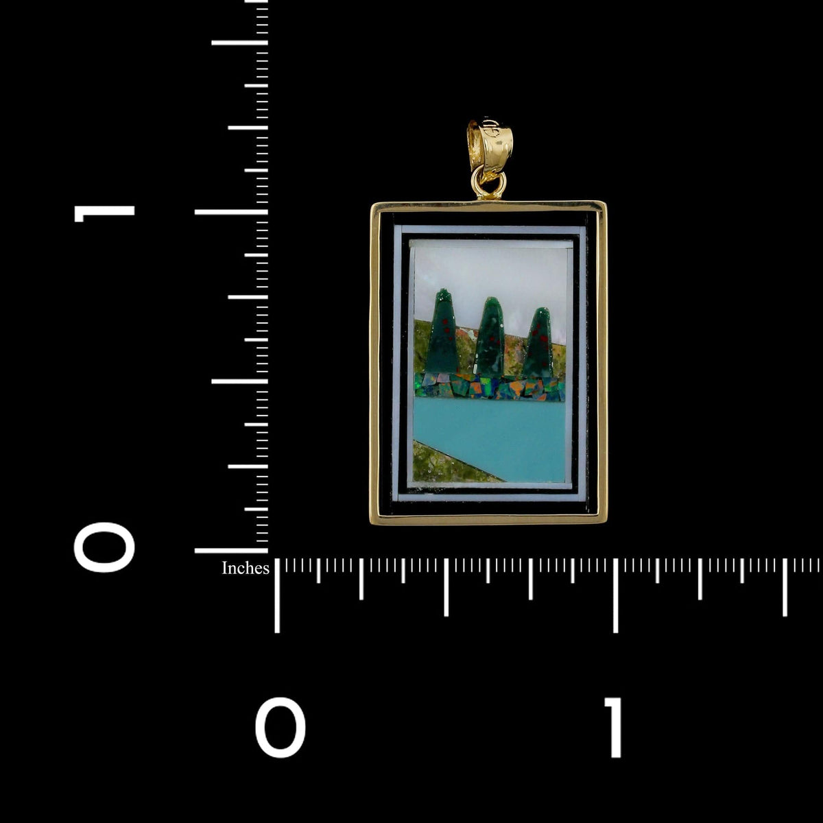 14K Yellow Gold Estate Hardstone Inlayed Pendant