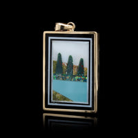 14K Yellow Gold Estate Hardstone Inlayed Pendant