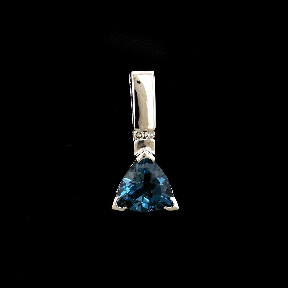 14K White Gold Estate Blue Topaz and Diamond Slide Pendant