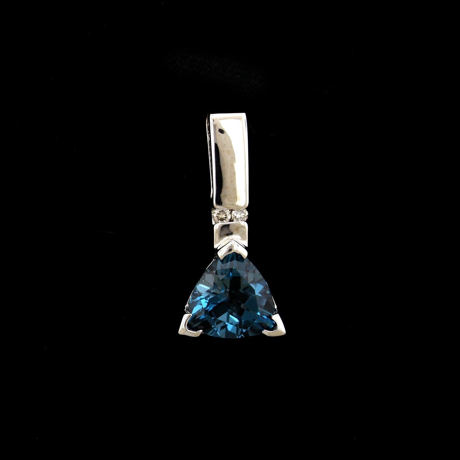 14K White Gold Estate Blue Topaz and Diamond Slide Pendant