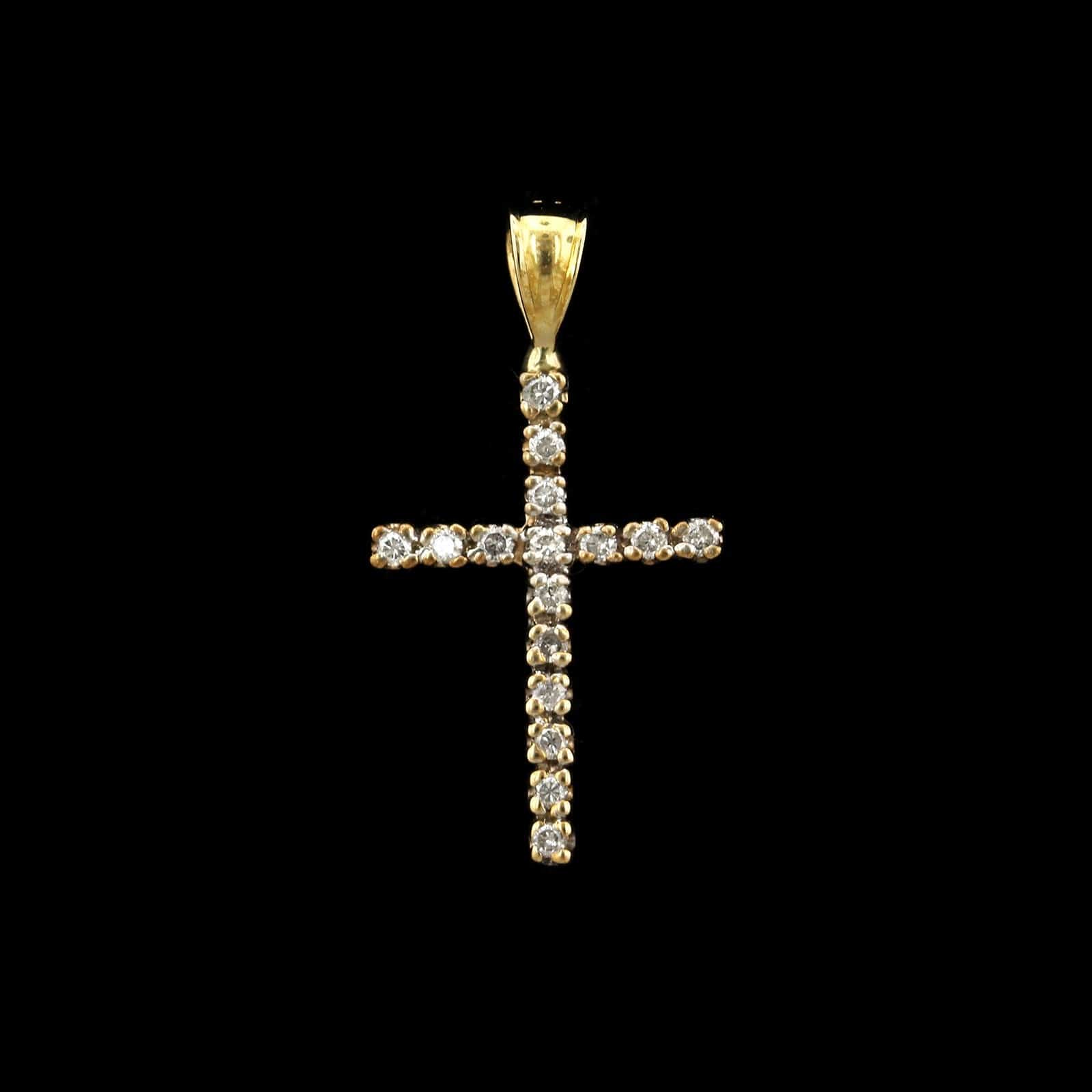 14K Yellow Gold Estate Diamond Cross Pendant