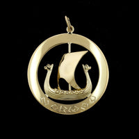 14K Yellow Gold Estate Norway Viking Ship Charm