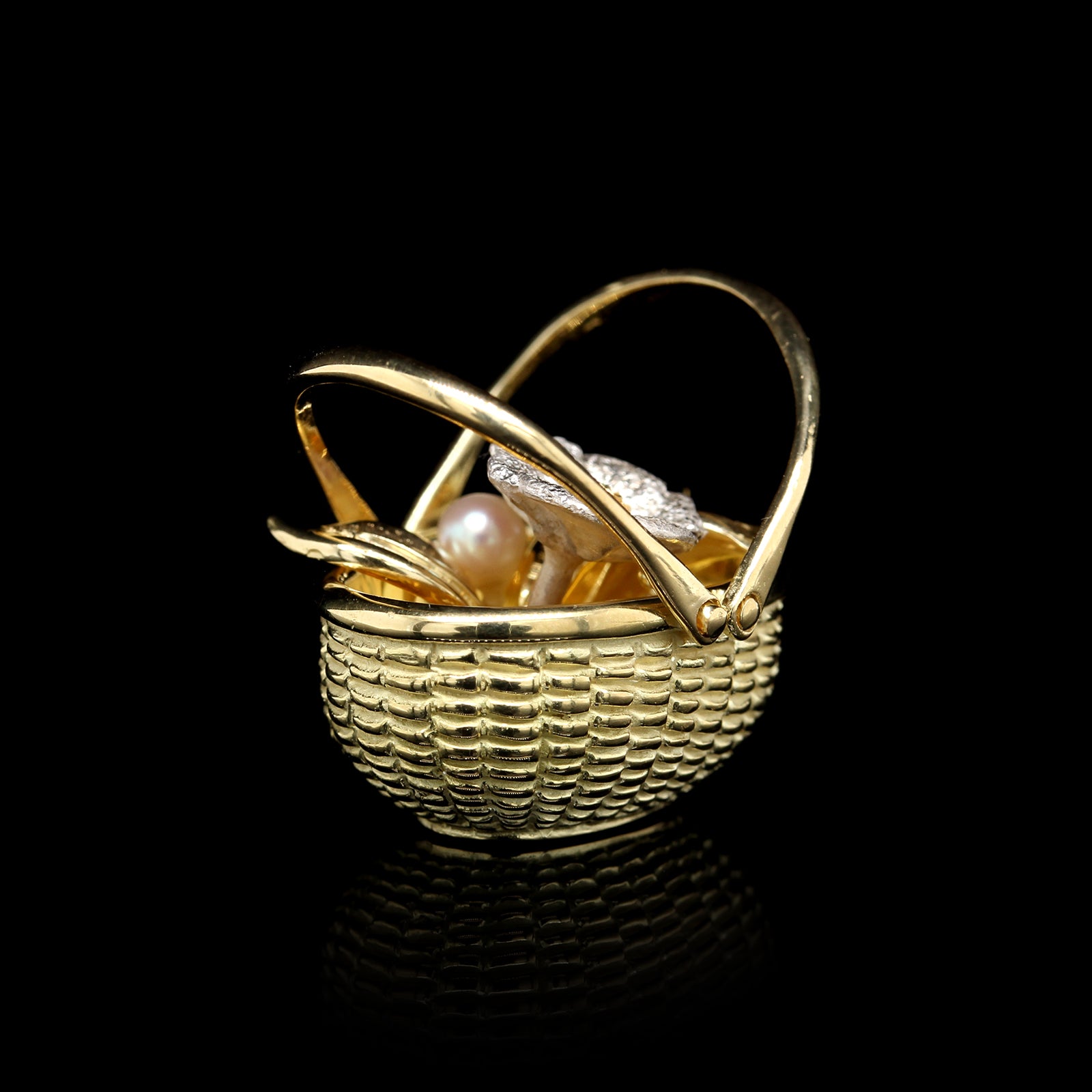 18K Two-tone Gold Estate Flower Nantucket Basket