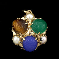 14K Yellow Gold Estate Scarab and Cultured Pearl Charm