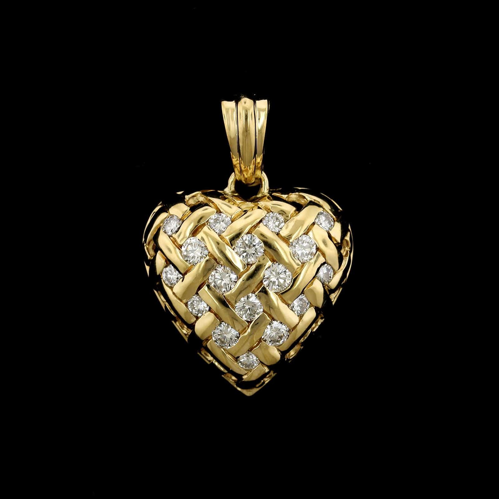 18K Yellow Gold Estate Diamond Heart Pendant Enhancer