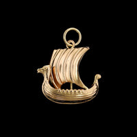 18K Yellow Gold Estate Wiking Ship Charm