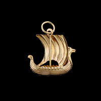 18K Yellow Gold Estate Wiking Ship Charm