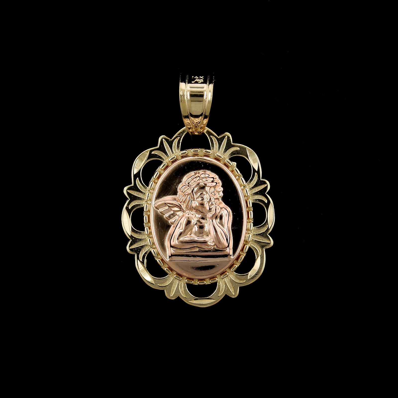 14K Rose and Yellow Gold Estate Guardian Angel Charm