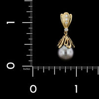 18K Yellow Gold Estate Cultured Black South Sea Pearl and Diamond Pendant Enhancer, 14k yellow gold, Long's Jewelers